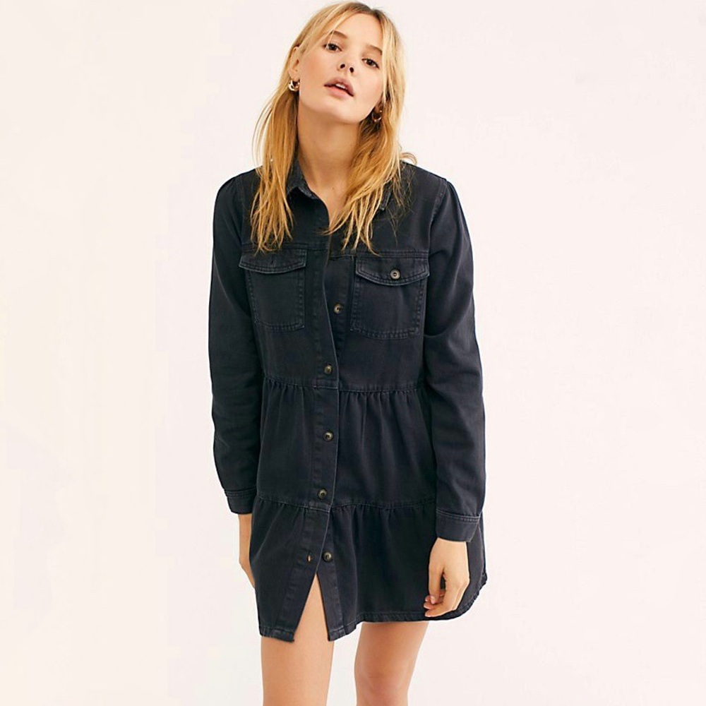 Free People Black Denim Shirt Dress